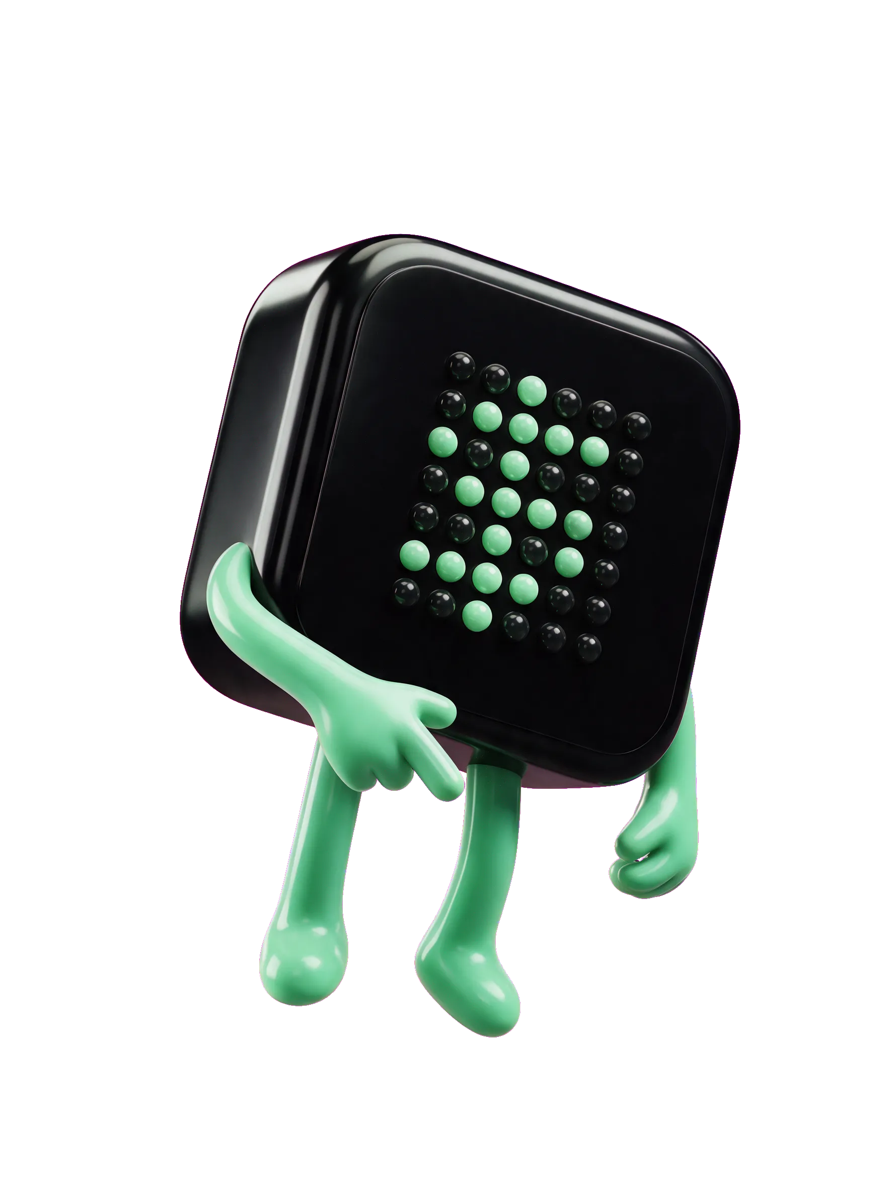 The Revenotch mascot sitting on the top edge of the phone.